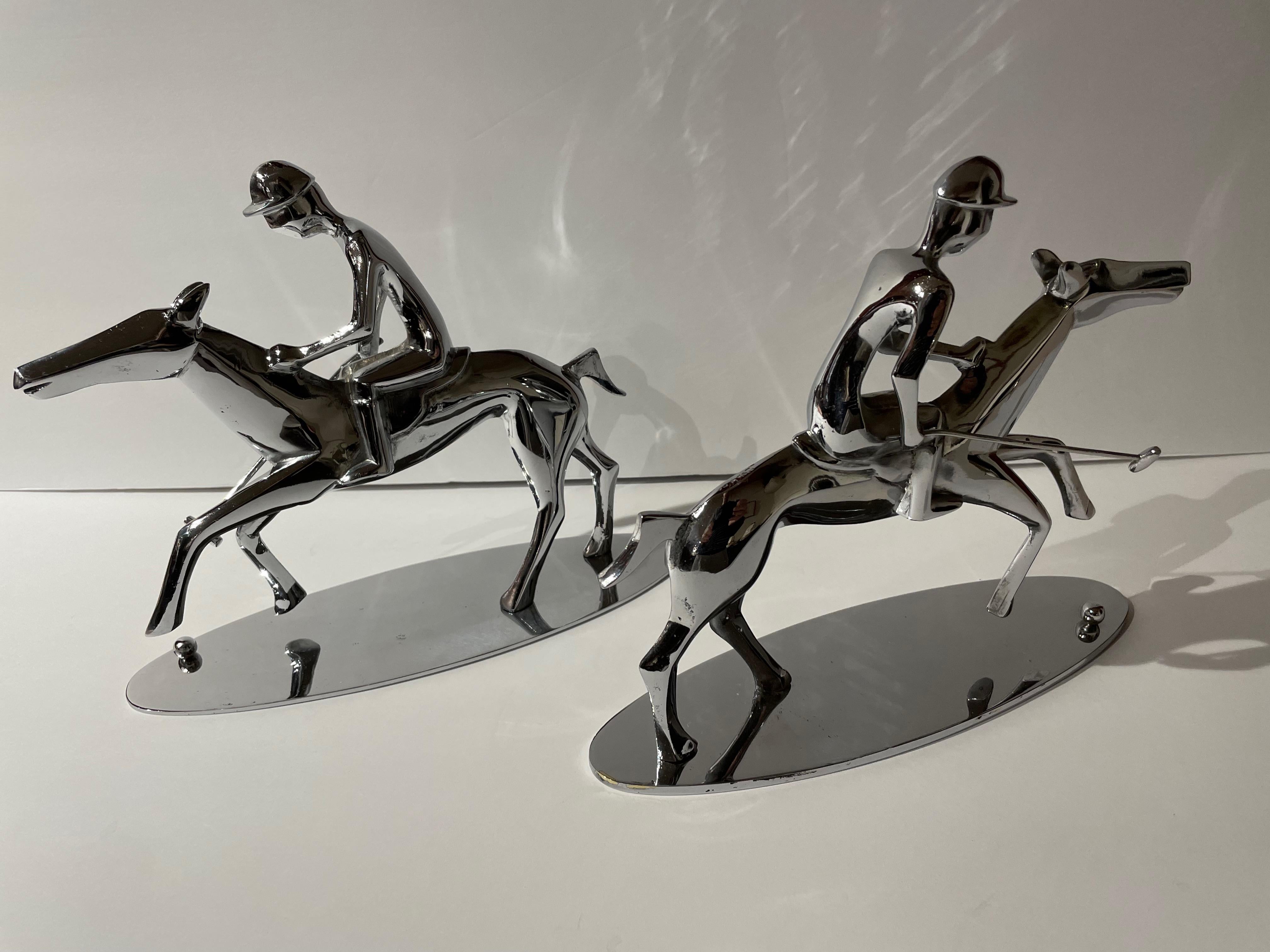 Bronze Hagenauer Polo Players Mounted on Horse Pair Wien