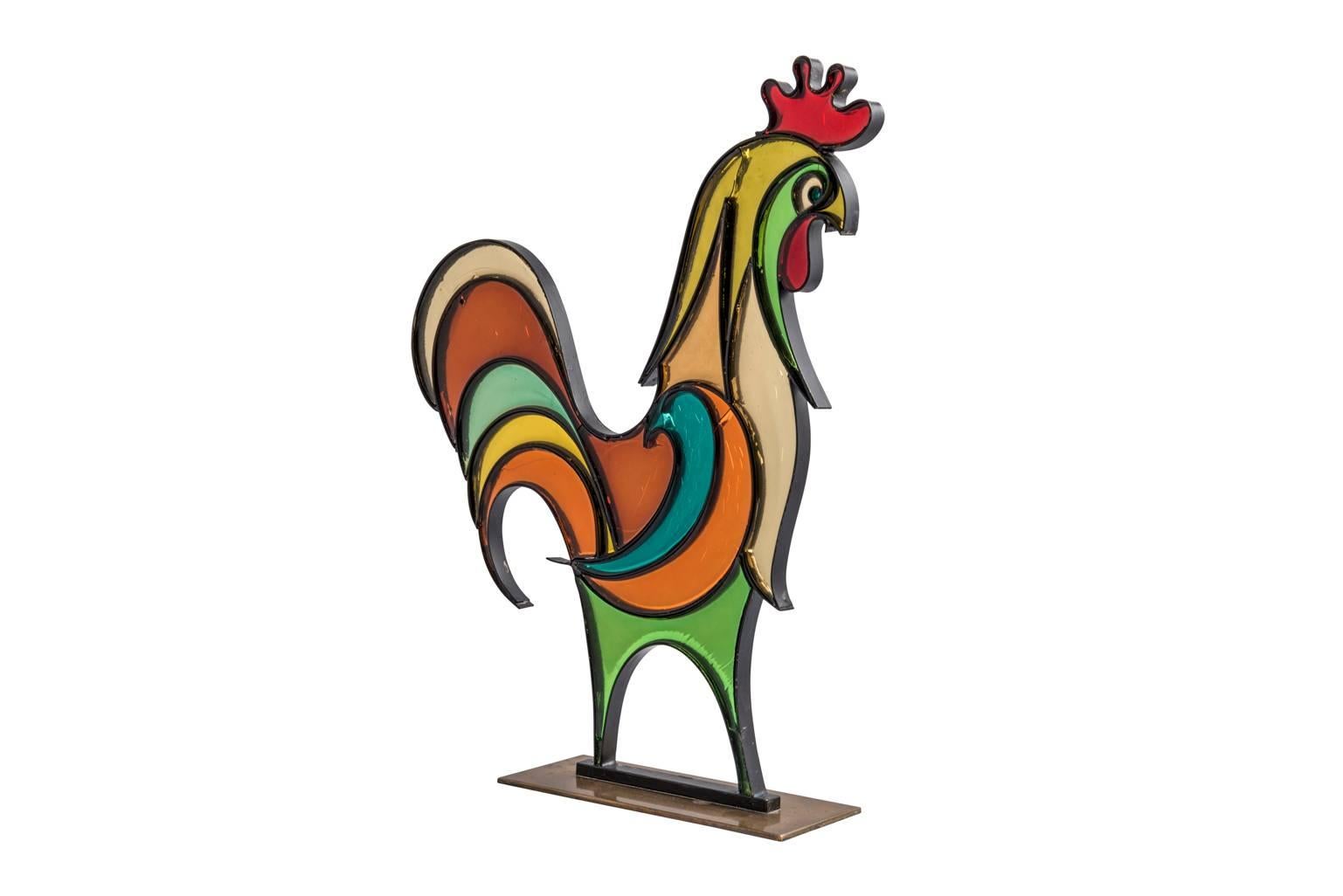 Hagenauer Rooster Austrian Midcentury Brass Resin 1940s-1950s Art Deco In Good Condition For Sale In Vienna, AT