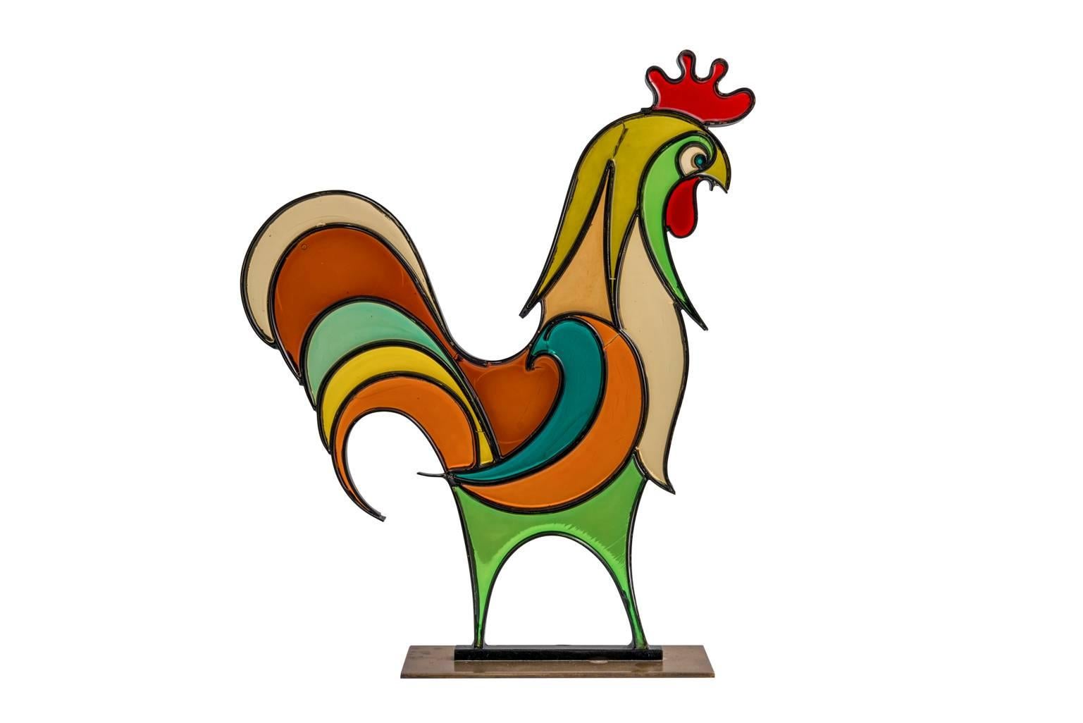 Mid-20th Century Hagenauer Rooster Austrian Midcentury Brass Resin 1940s-1950s Art Deco For Sale