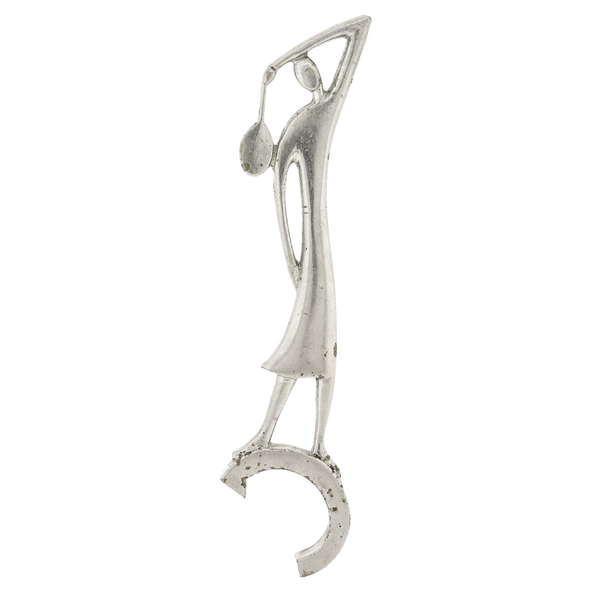 Austrian Hagenauer Style Art Deco Chrome Plated Tennis Player Wine Cork / Bottle Stopper For Sale