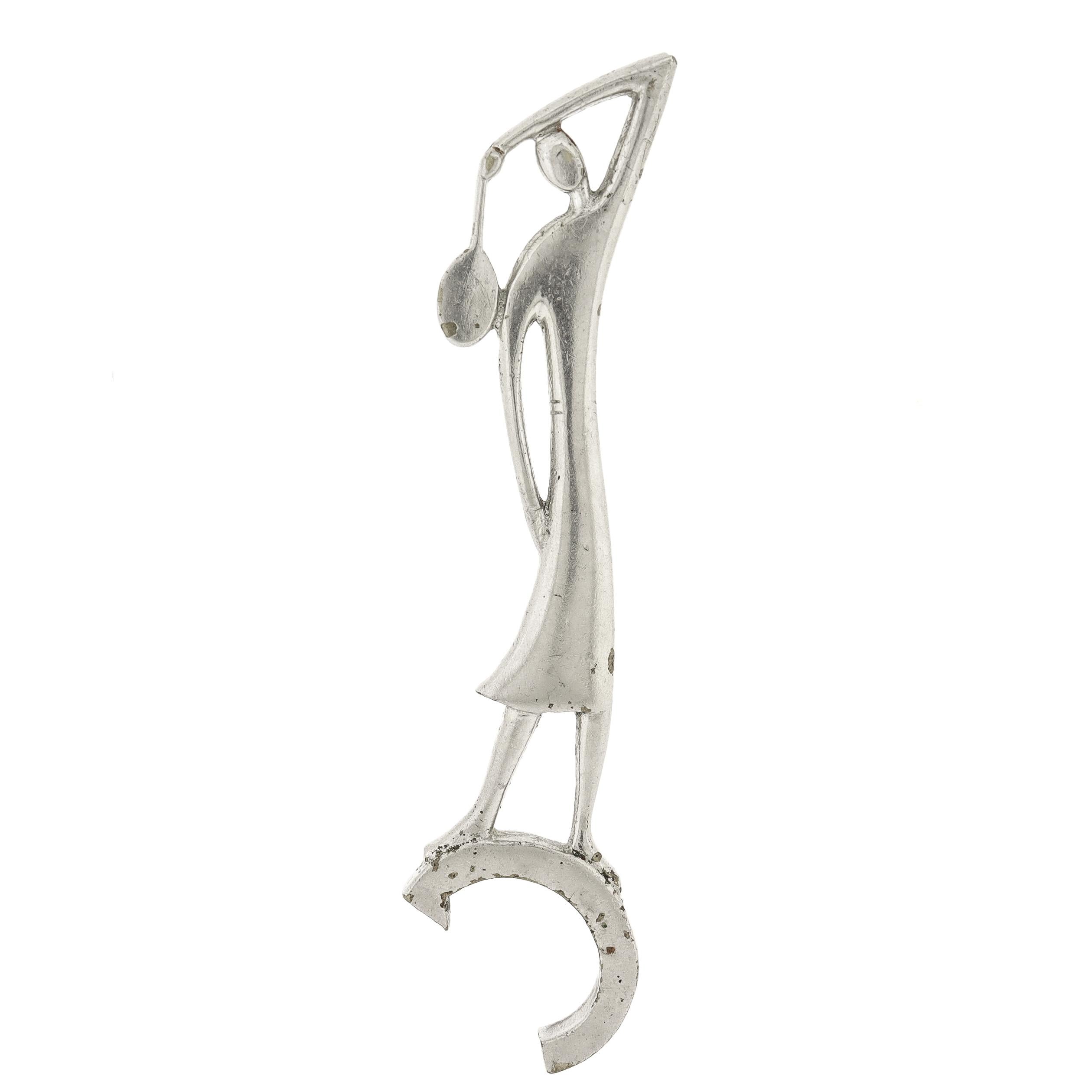Hagenauer Style Art Deco Chrome Plated Tennis Player Wine Cork / Bottle Stopper In Good Condition For Sale In Philadelphia, PA