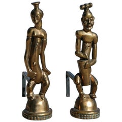 Hagenauer Style Bronze Nubian Andirons