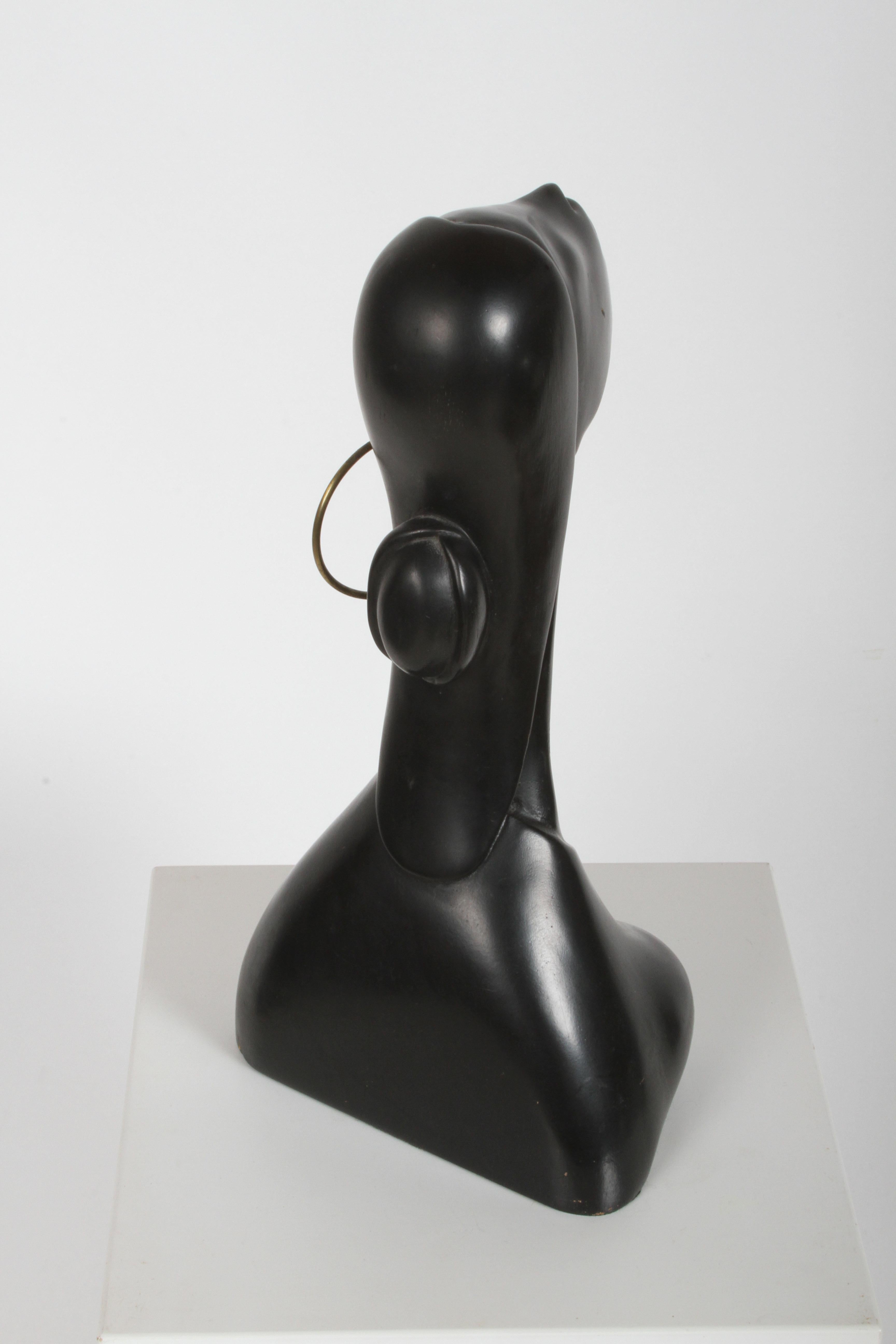Mid-20th Century Hagenauer Style Nude Black African Female Bust with Brass Earring