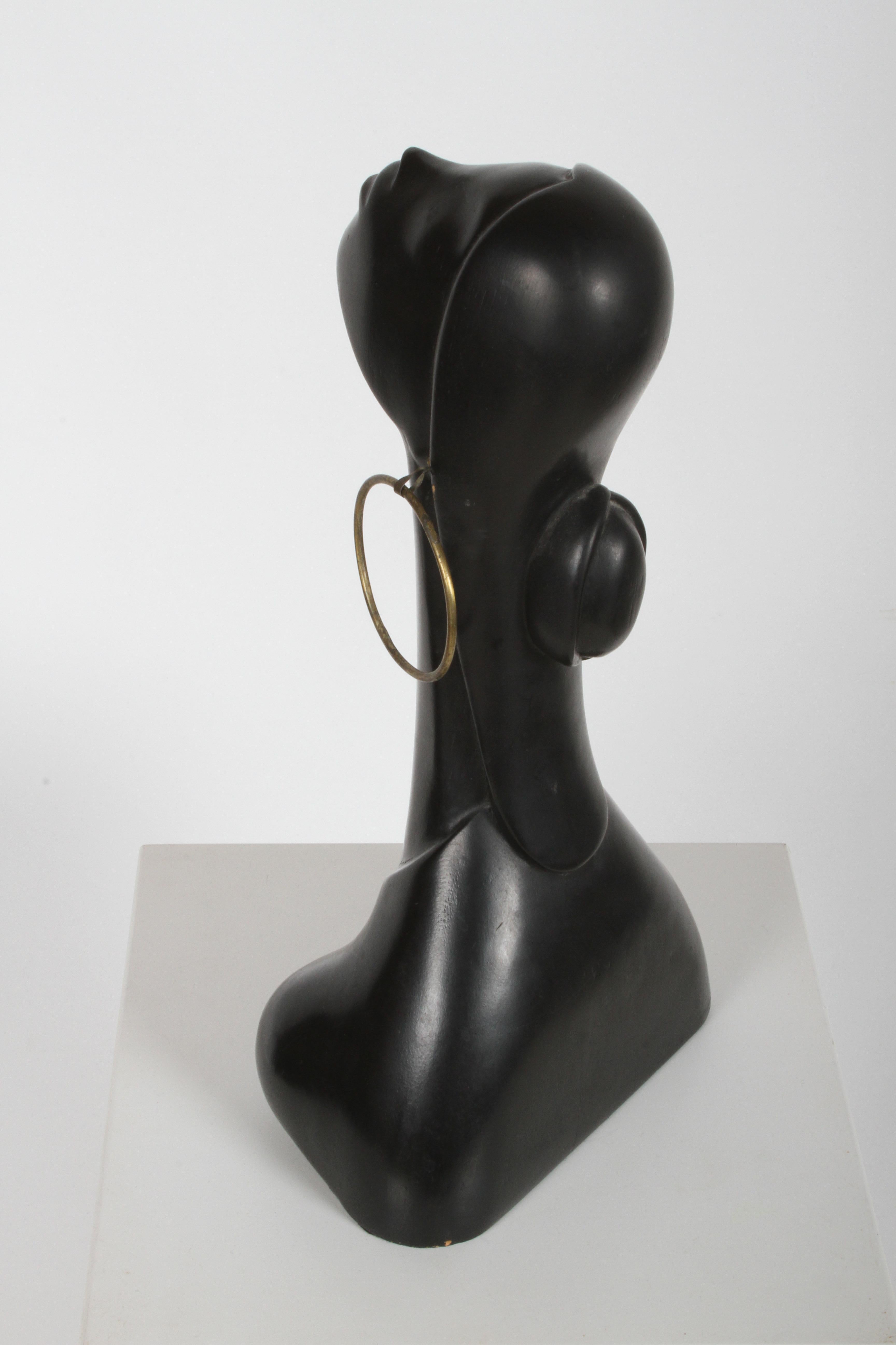 Hagenauer Style Nude Black African Female Bust with Brass Earring 1
