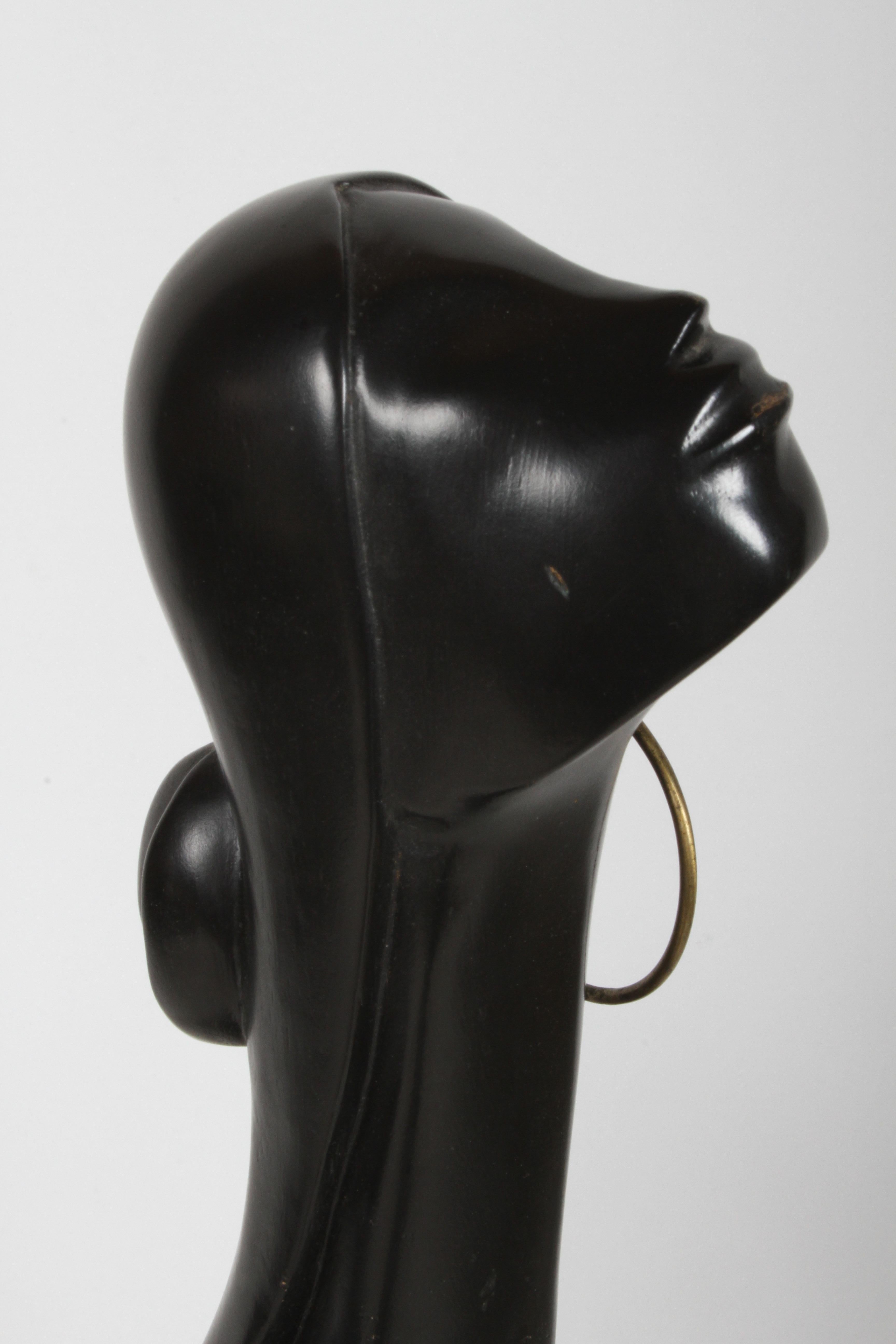 Hagenauer Style Nude Black African Female Bust with Brass Earring 4