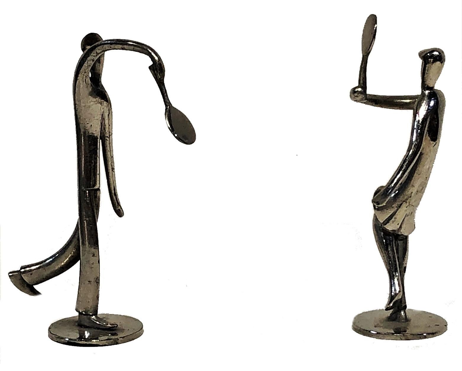 Hagenauer, Tennisspieler, Ein Paar Miniatur-Skulpturen im Art-Deco-Stil, ca. 1920er Jahre (Metall) im Angebot