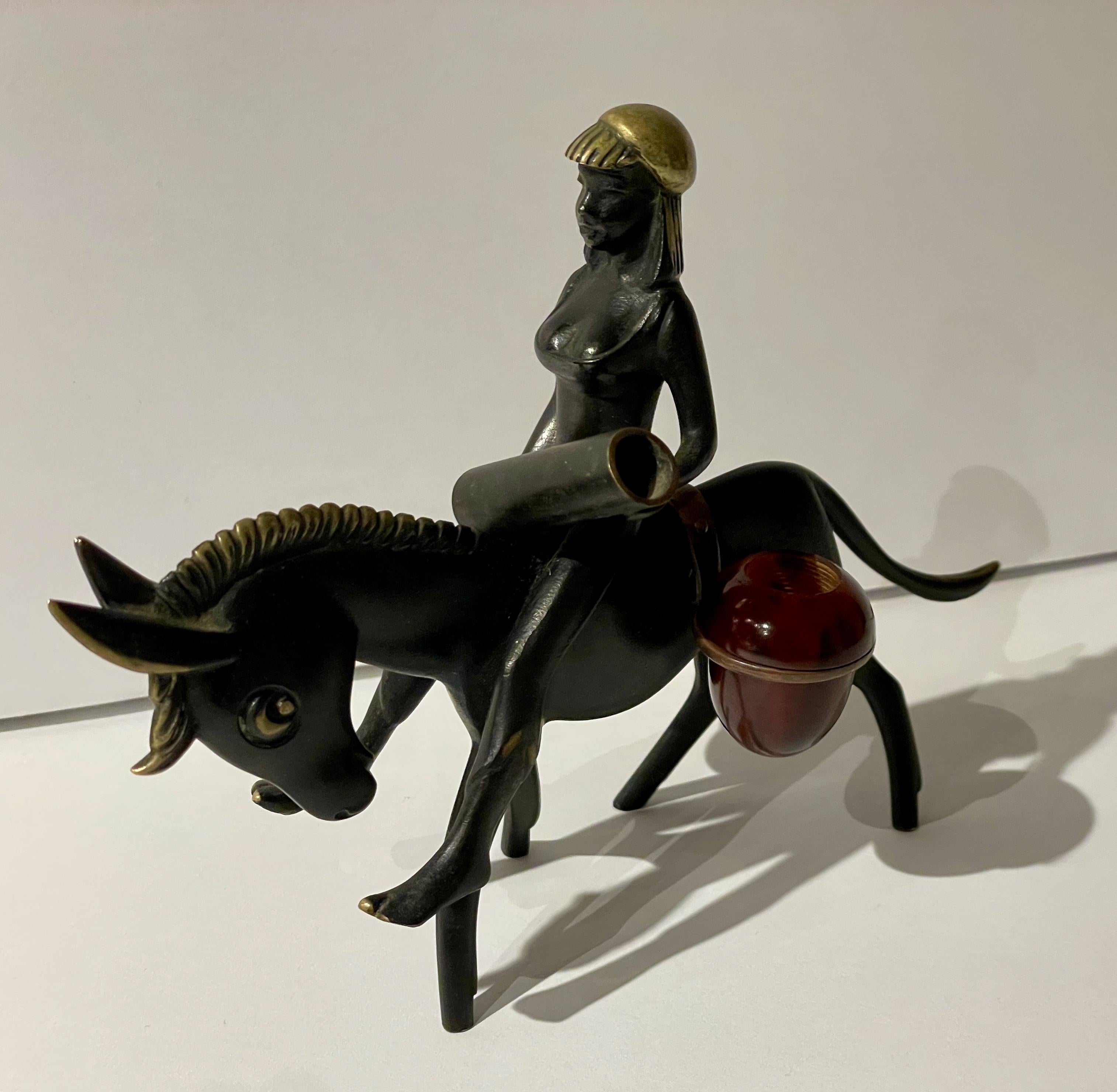 Art Deco Hagenauer Wein Sculpture Woman on Donkey