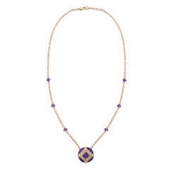 Haggai Collar de oro amarillo de 14 quilates con esmalte de diamantes y amatista