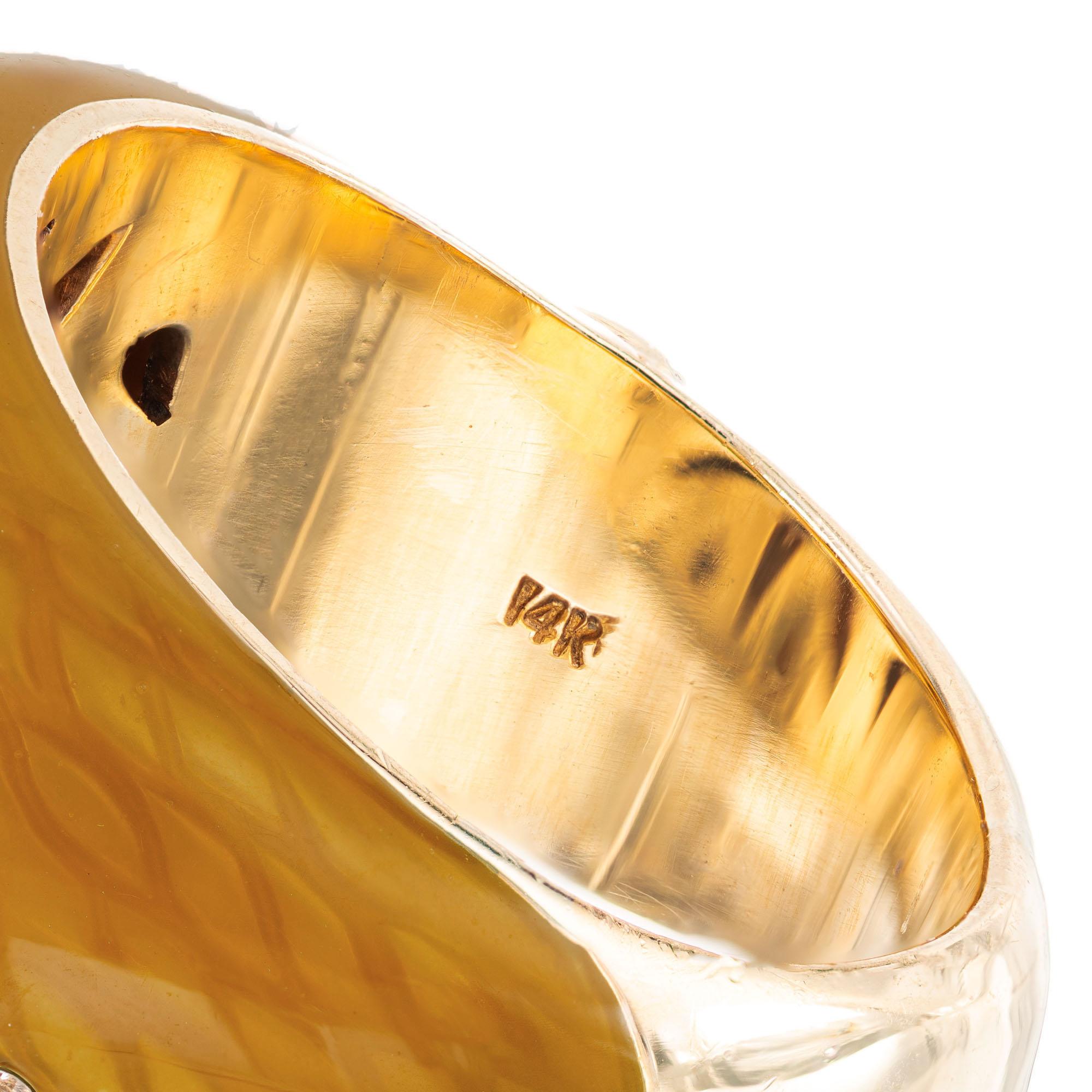 Haggai 3.00 Citrine Diamond Enamel Gold Cocktail Ring In Good Condition For Sale In Stamford, CT