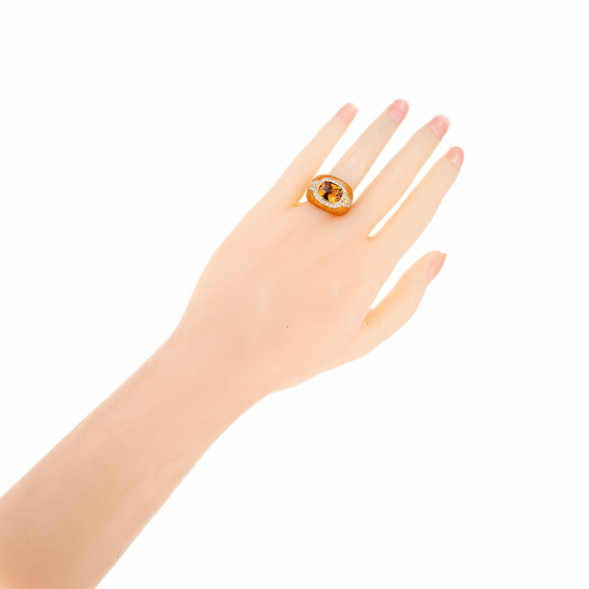 Haggai 3.00 Citrine Diamond Enamel Gold Cocktail Ring In Good Condition For Sale In Stamford, CT
