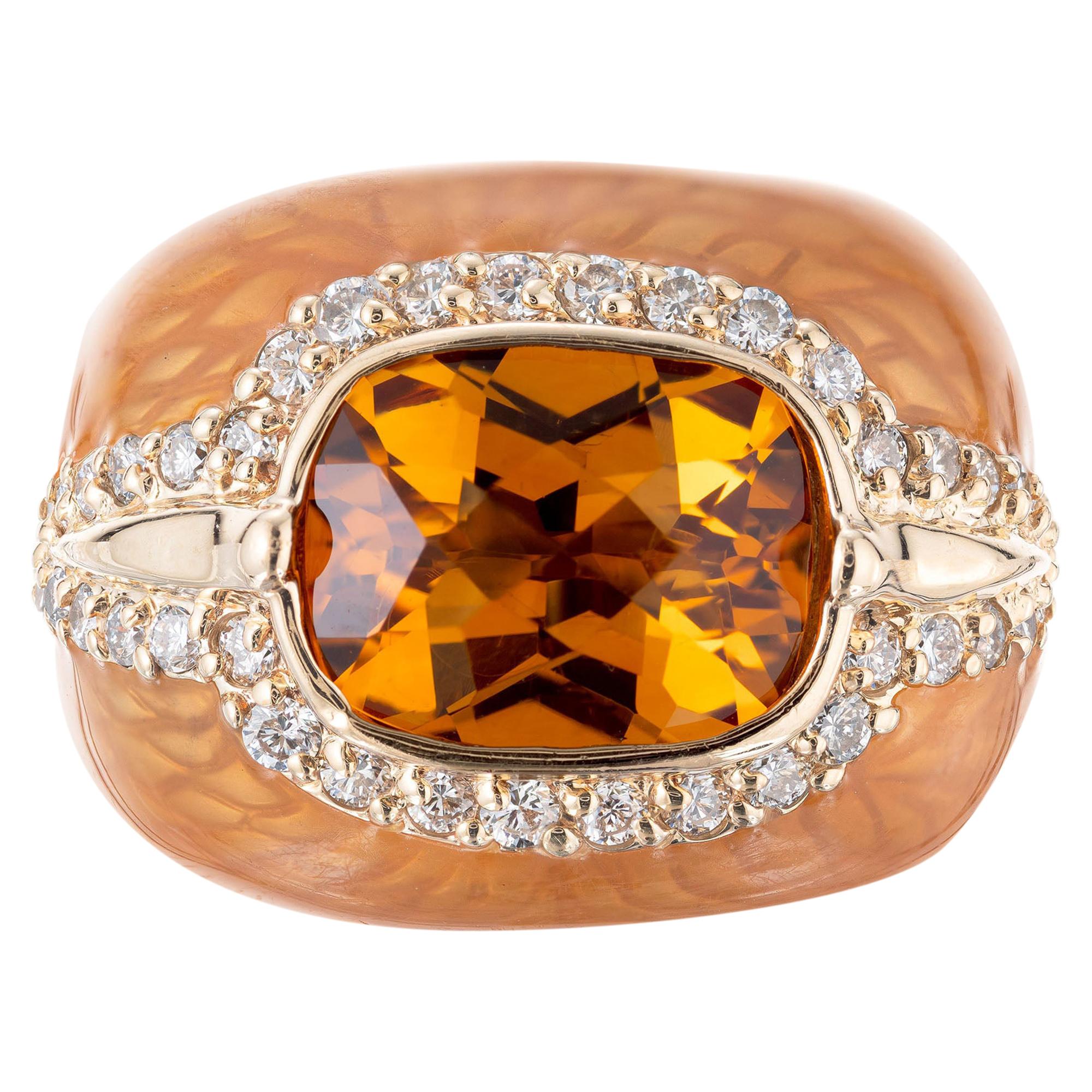 Haggai 3.00 Citrine Diamond Enamel Gold Cocktail Ring