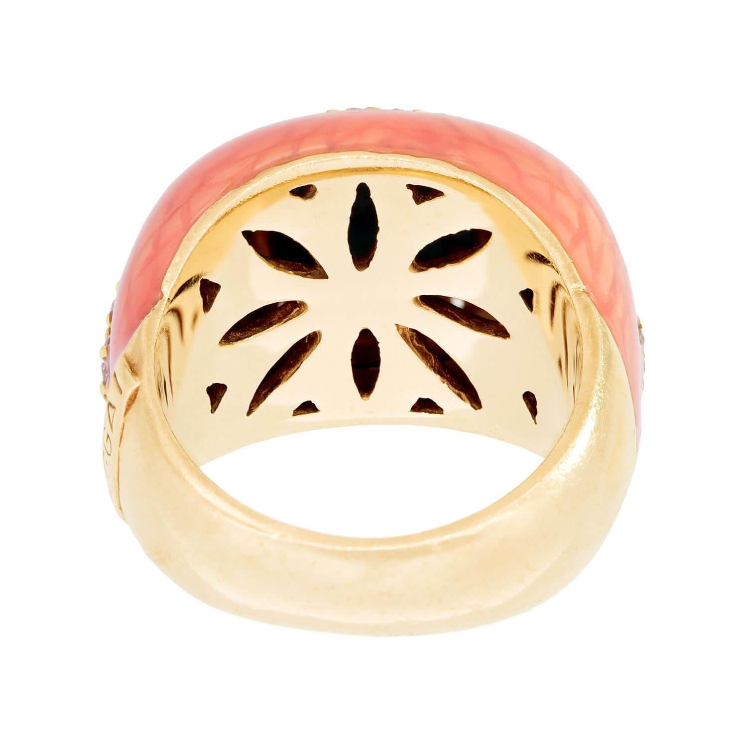 HAGGAI Anello vintage 14k con turchese, diamante e smalto In condizioni buone in vendita a Narberth, PA