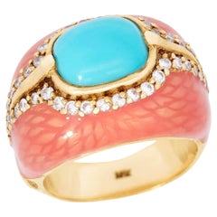 HAGGAI Anello vintage 14k con turchese, diamante e smalto