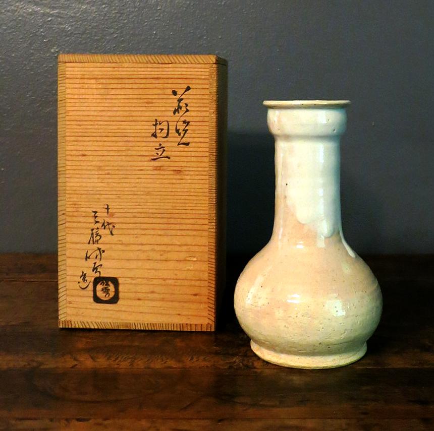 Ceramic Hagi Ikebana Vase by Kyusetsu Miwa X Japanese Studio Pottery