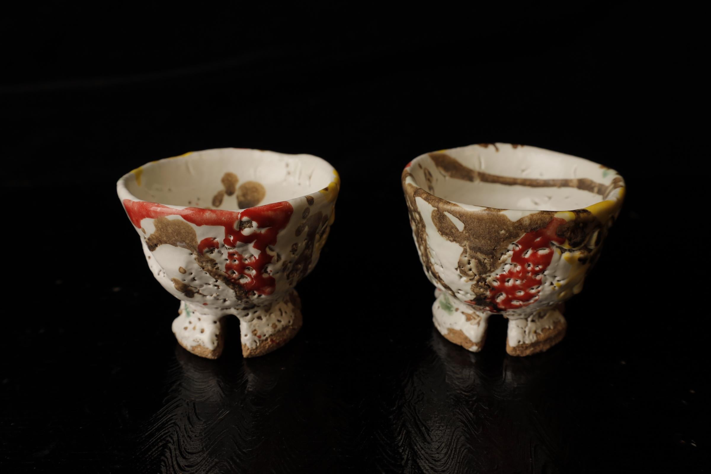 Tazas de té  del famoso artista Seigan Yamane. Cerámica estilo Hagi. en venta 2