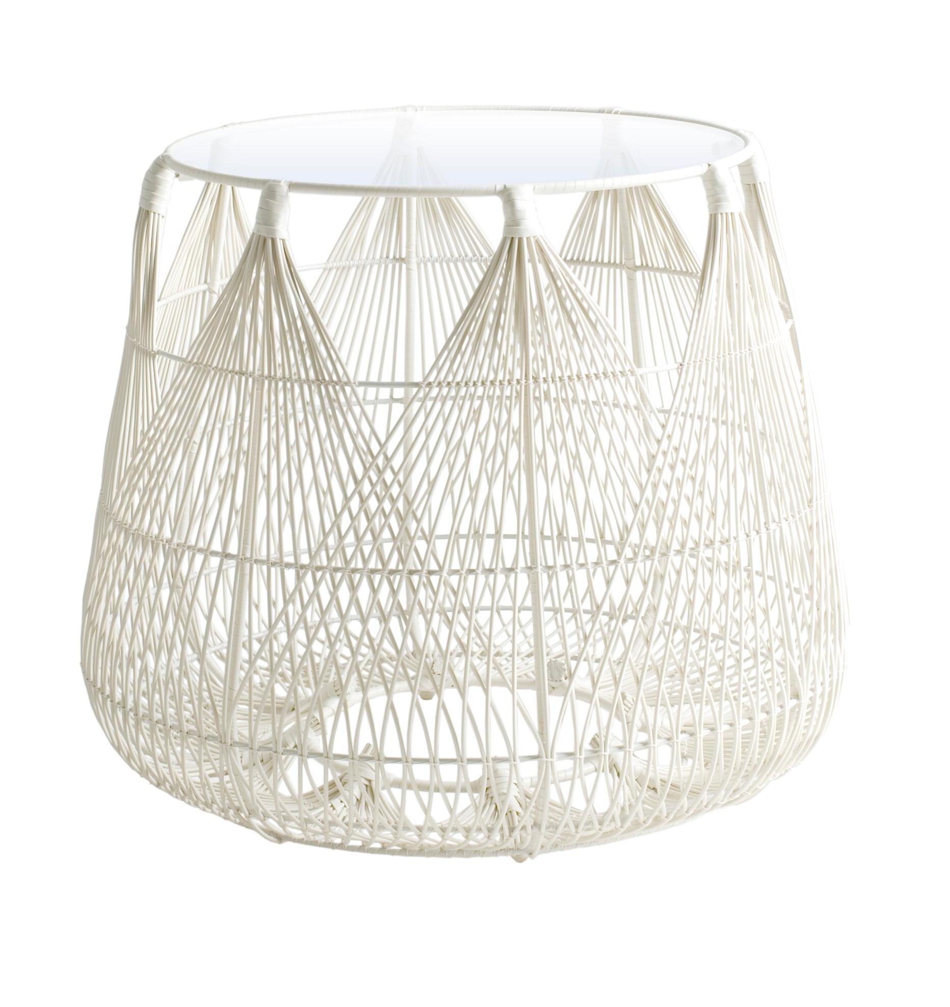 Hagia end table by Kenneth Cobonpue
Materials: Polyethelene, nylon. Steel.
Also available in other colors. 
Dimensions: 
Glass diameter 42.5 cm x H 6mm
Table diameter 95 cm x H 40 cm 

Bask in Hagia’s regal luxury and romantic gothic