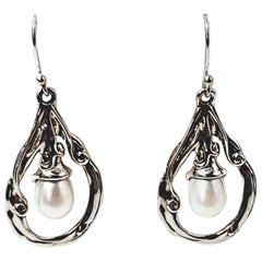 Hagit Gorali HG Israel Sterling Silver Pearl Dangle Earrings