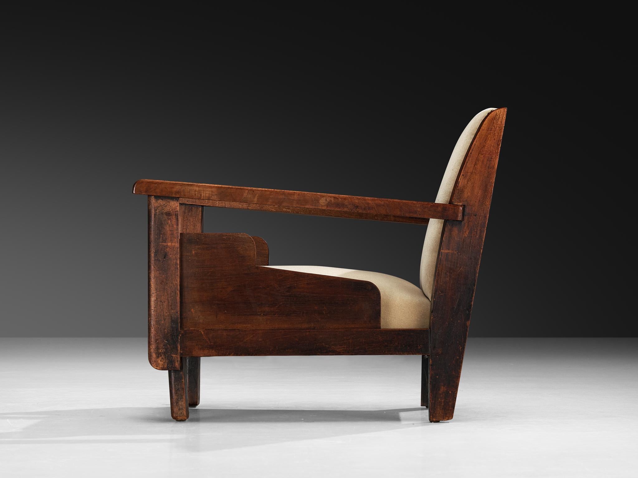 Néerlandais Chaise longue Art déco hollandaise de l'école de La Haye en velours beige et teck en vente