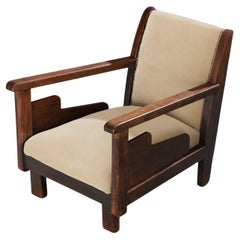 Hague School Dutch Art Deco Lounge Chair in Beige Velvet and Teak