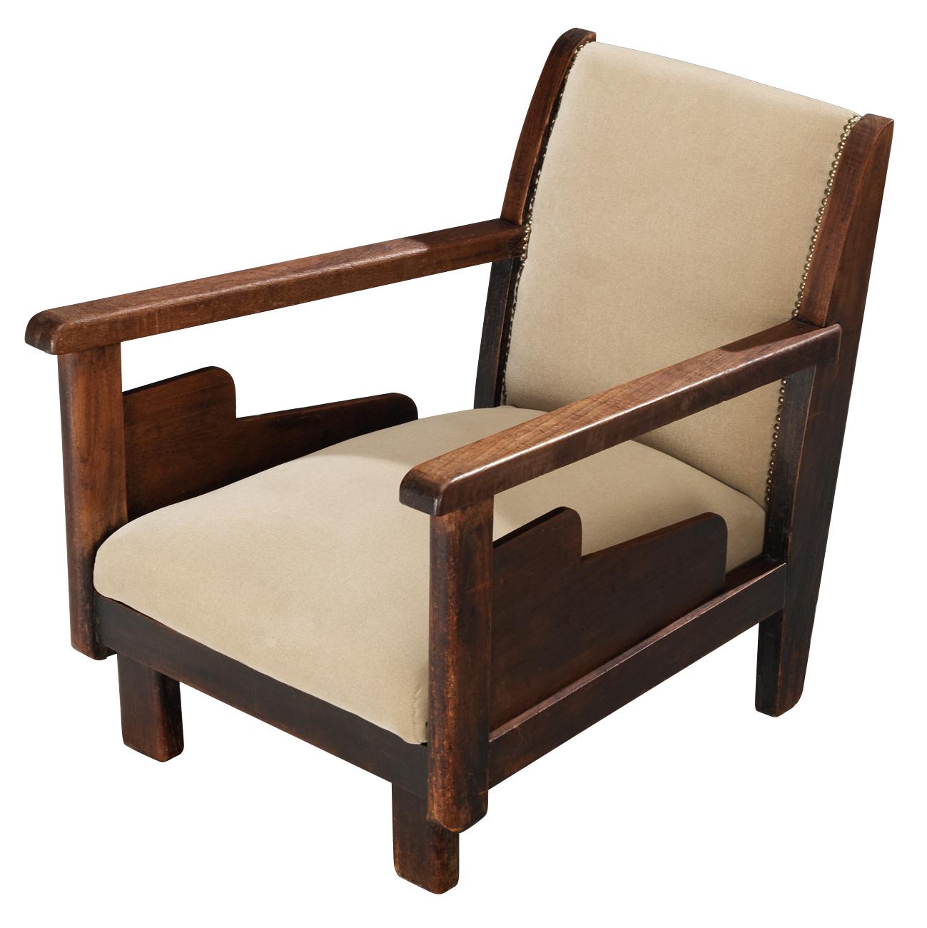 Sedia da salotto Art Deco olandese della Scuola dell'Aia in velluto beige e teak in vendita