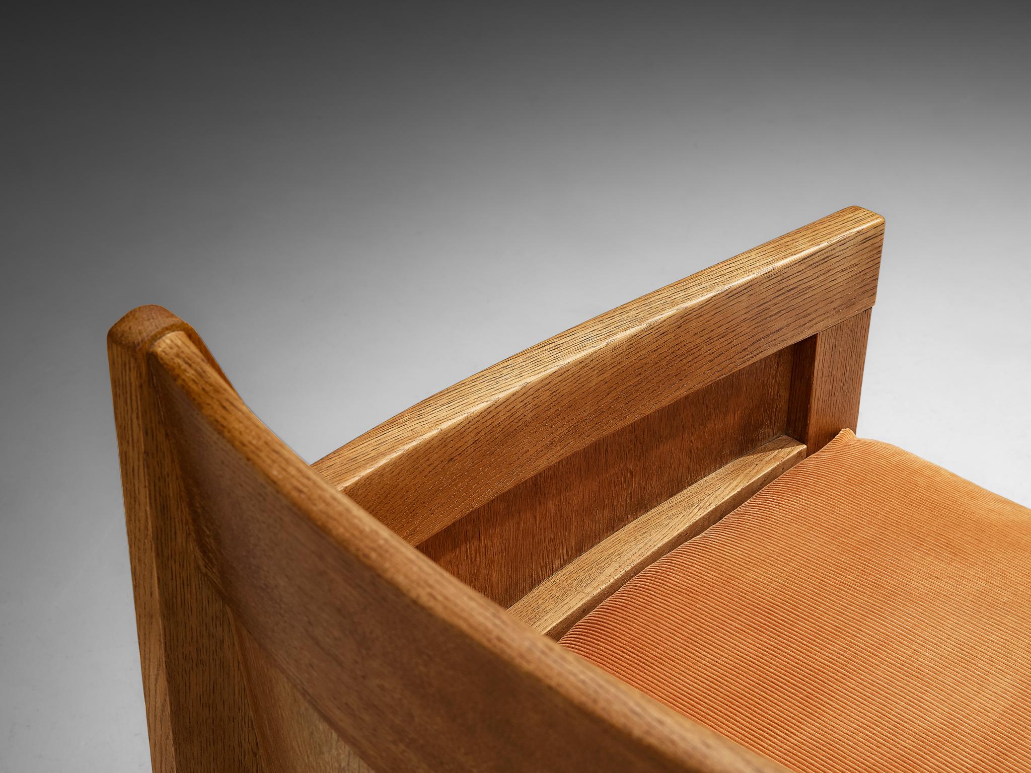 Velours Chaise longue Art déco hollandaise de l'école de La Haye en chêne massif et velours côtelé orange en vente