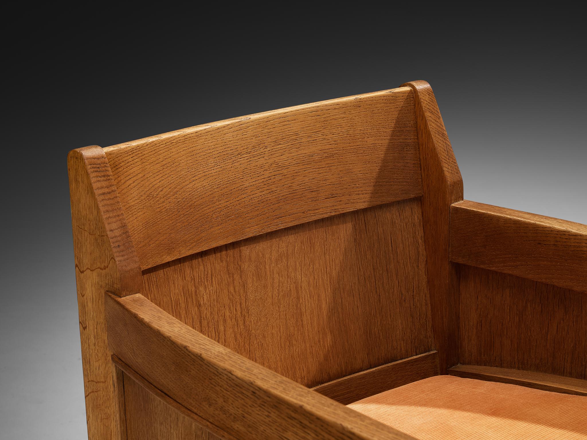 Chaise longue Art déco hollandaise de l'école de La Haye en chêne massif et velours côtelé orange en vente 1