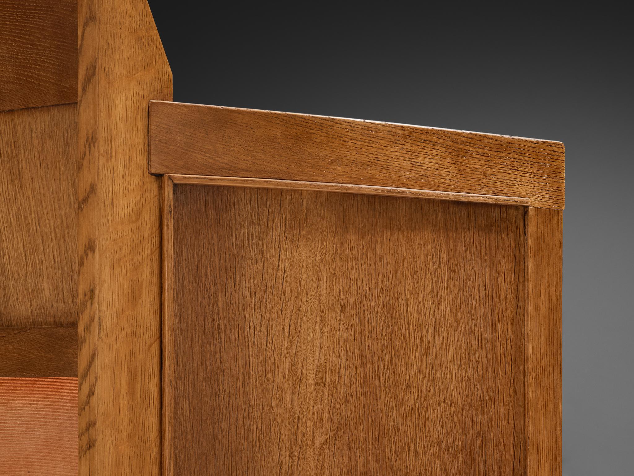 Chaise longue Art déco hollandaise de l'école de La Haye en chêne massif et velours côtelé orange en vente 2