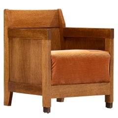 Haager Schule Holländischer Art Deco Sessel aus massiver Eiche und orangefarbenem Kord