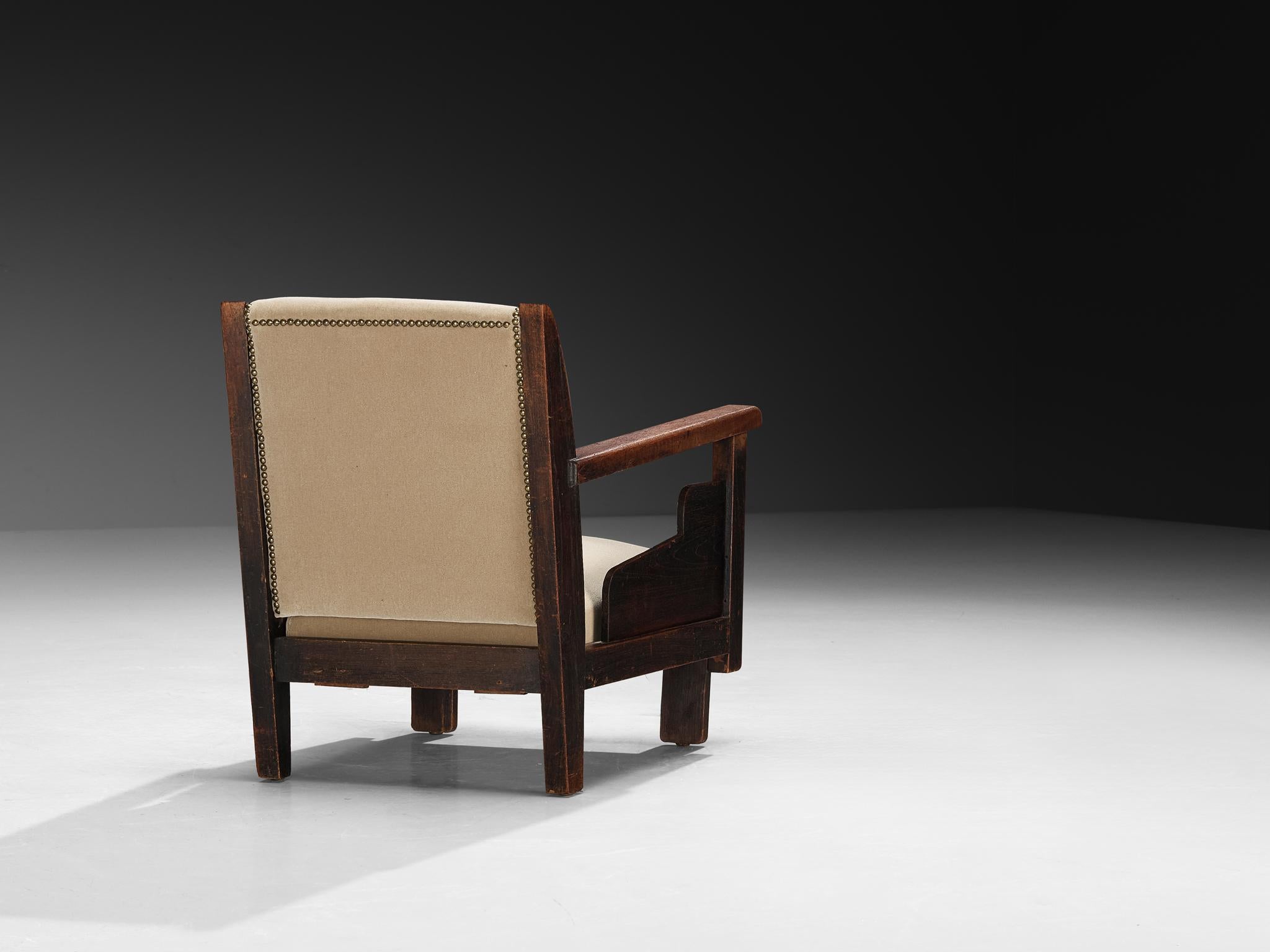 Coppia di sedie da salotto in velluto beige e teak della Scuola dell'Aia olandese Art Déco in vendita 4