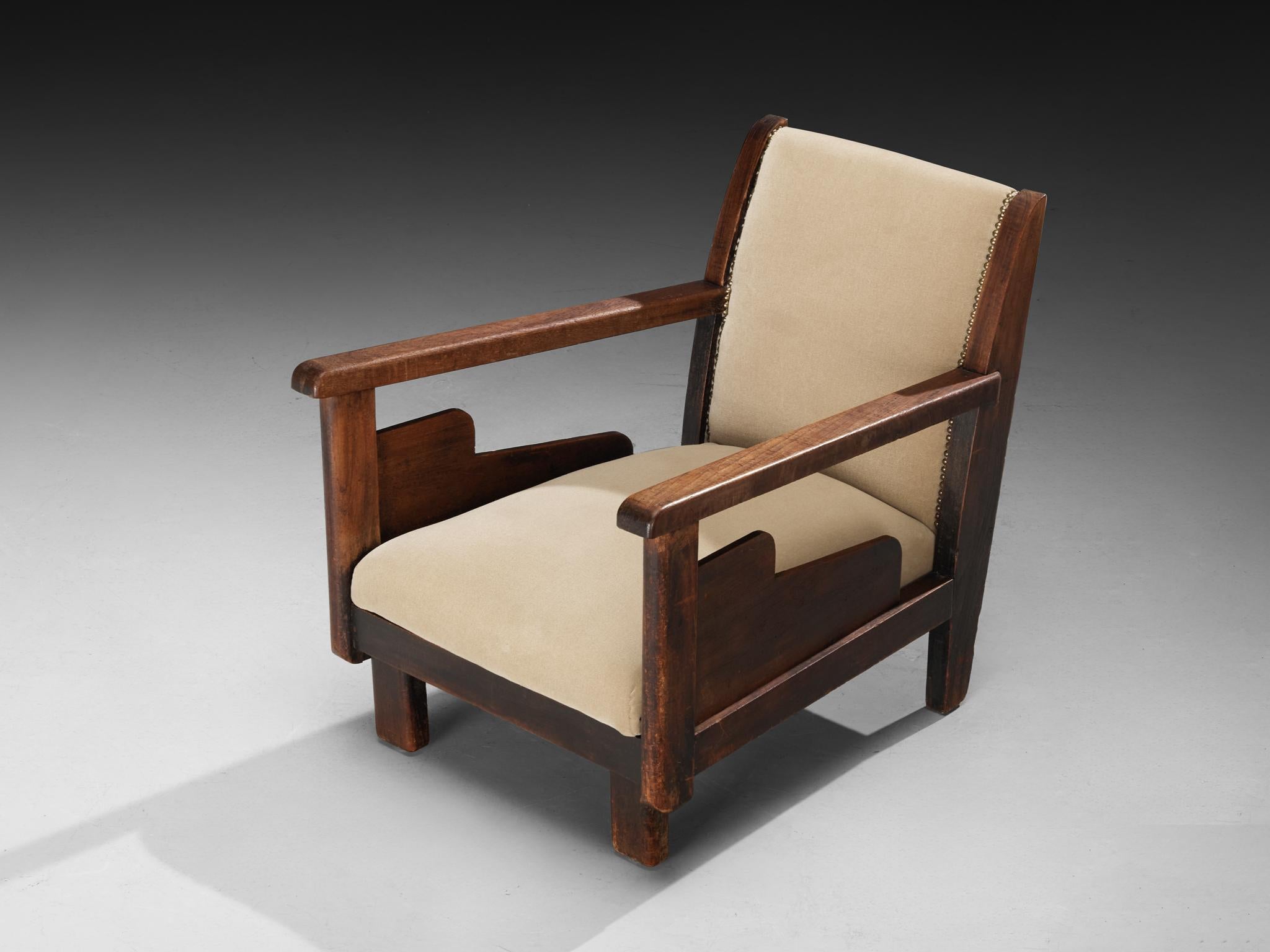 Coppia di sedie da salotto in velluto beige e teak della Scuola dell'Aia olandese Art Déco In condizioni buone in vendita a Waalwijk, NL