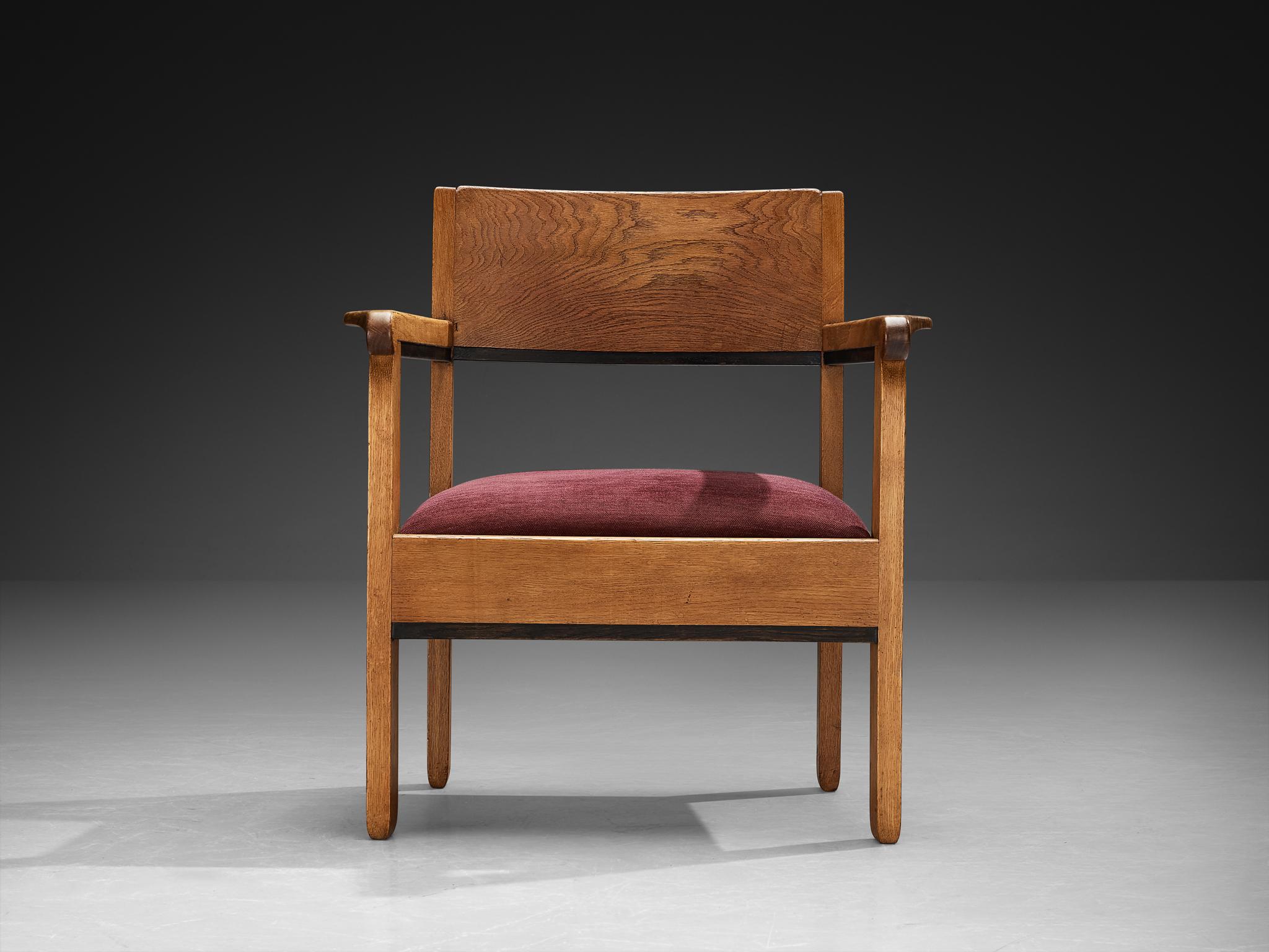 Dutch Hague School Lounge Chair by H. Fels in Oak For Sale