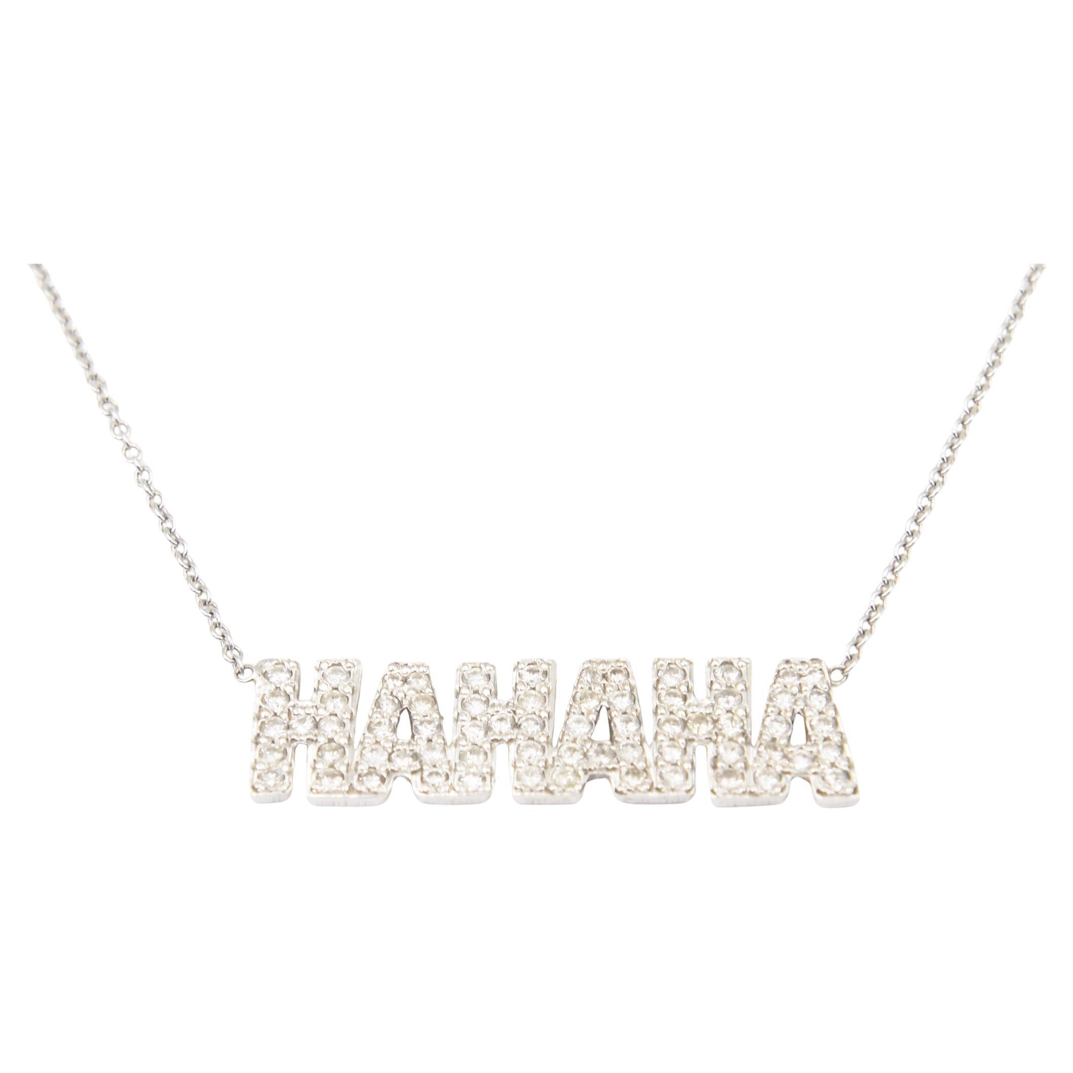 HAHAHA Laughing Initial Diamond White Gold Necklace For Sale