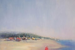 Huile sur toile impressionniste originale de Haibao Chen, pêche