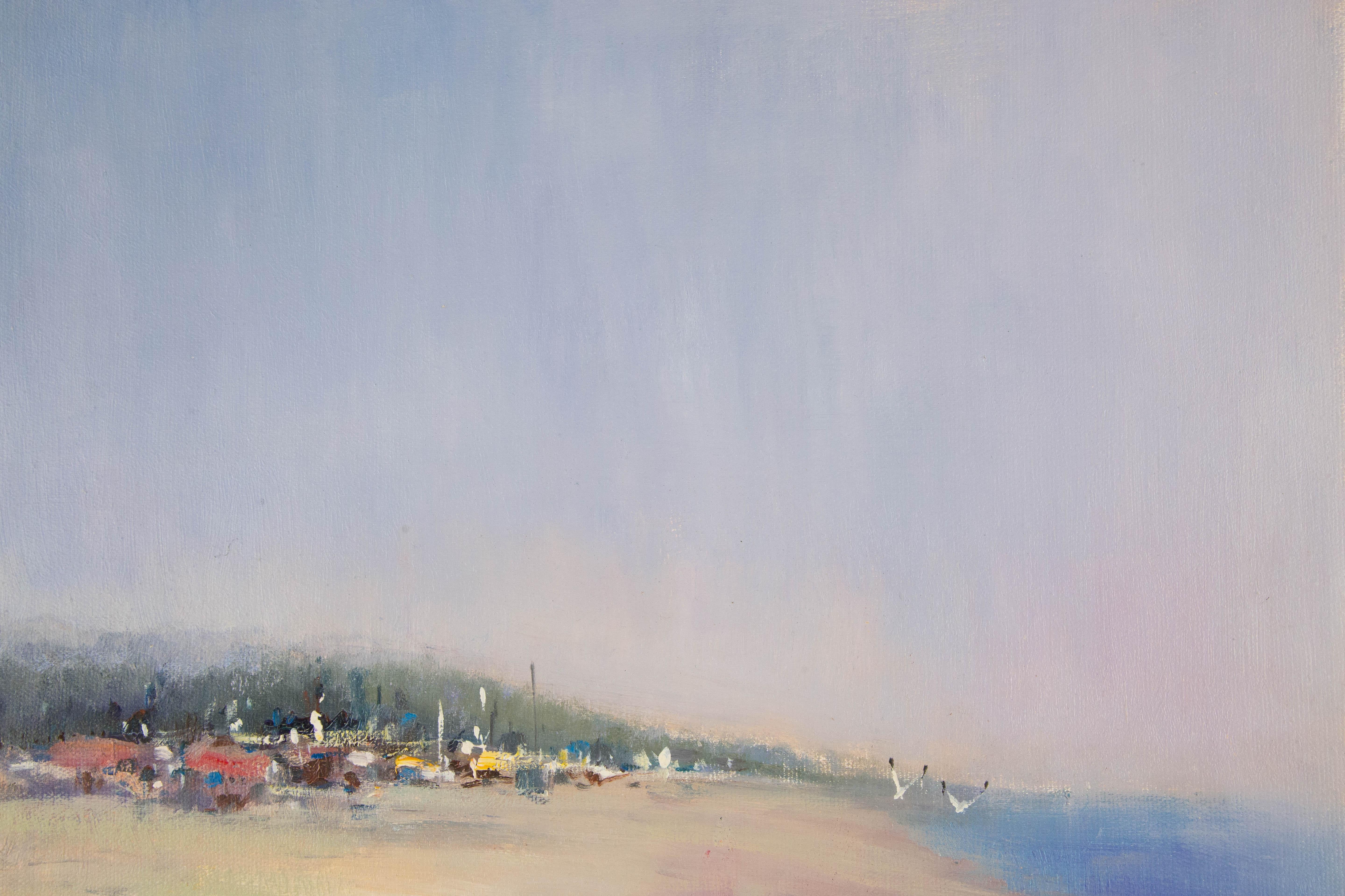 Huile sur toile impressionniste originale de Haibao Chen, pêche en vente 3