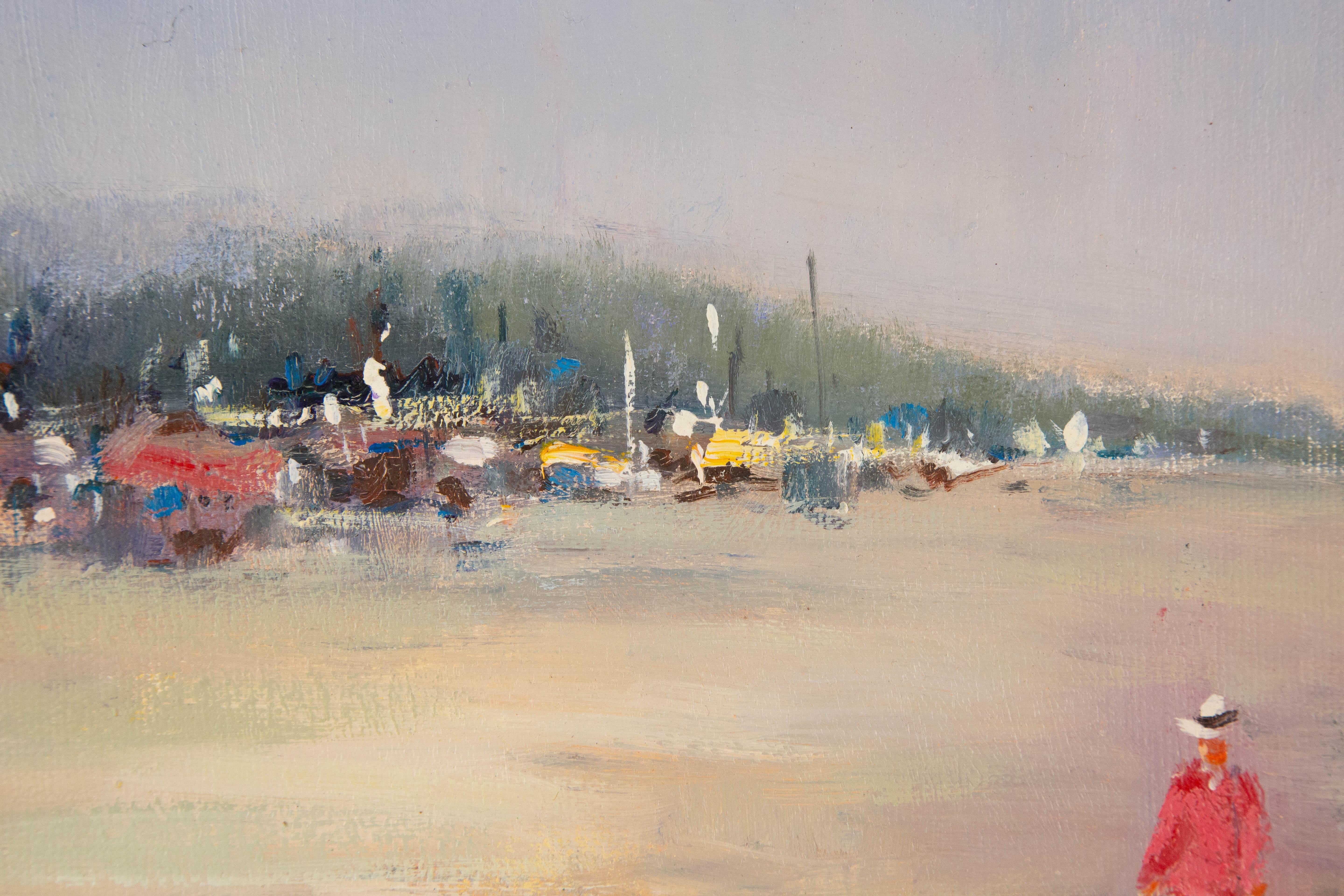 Huile sur toile impressionniste originale de Haibao Chen, pêche en vente 5
