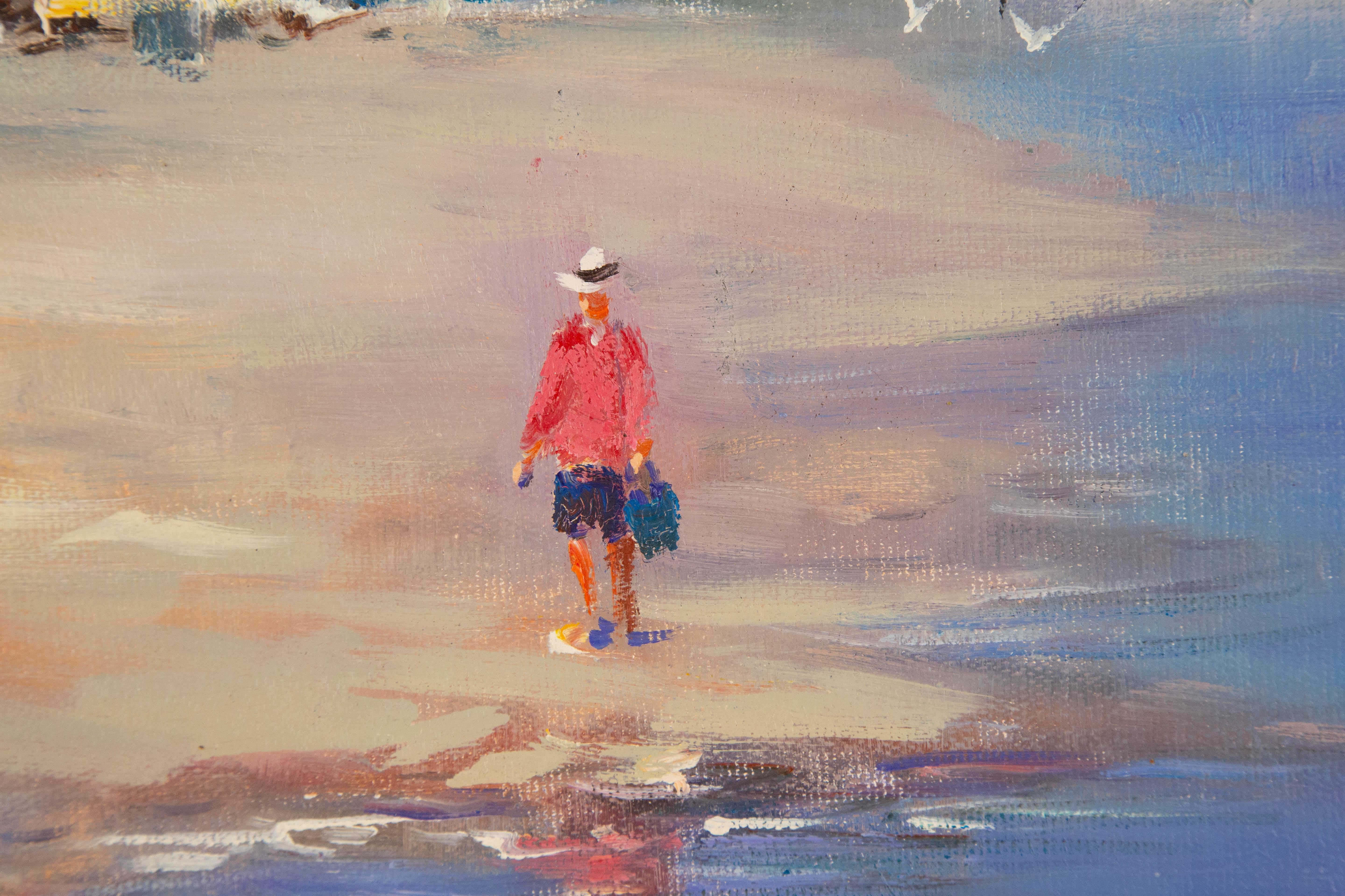 Huile sur toile impressionniste originale de Haibao Chen, pêche en vente 6