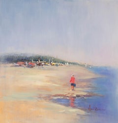Huile sur toile impressionniste originale de Haibao Chen, pêche