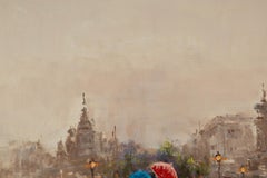 Huile sur toile impressionniste originale de Haibao Chen « Street in the Rain »
