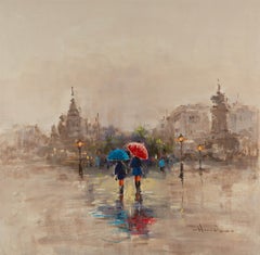 Haibao Chen Impressionist Original Oil On Canvas "Street in the Rain"