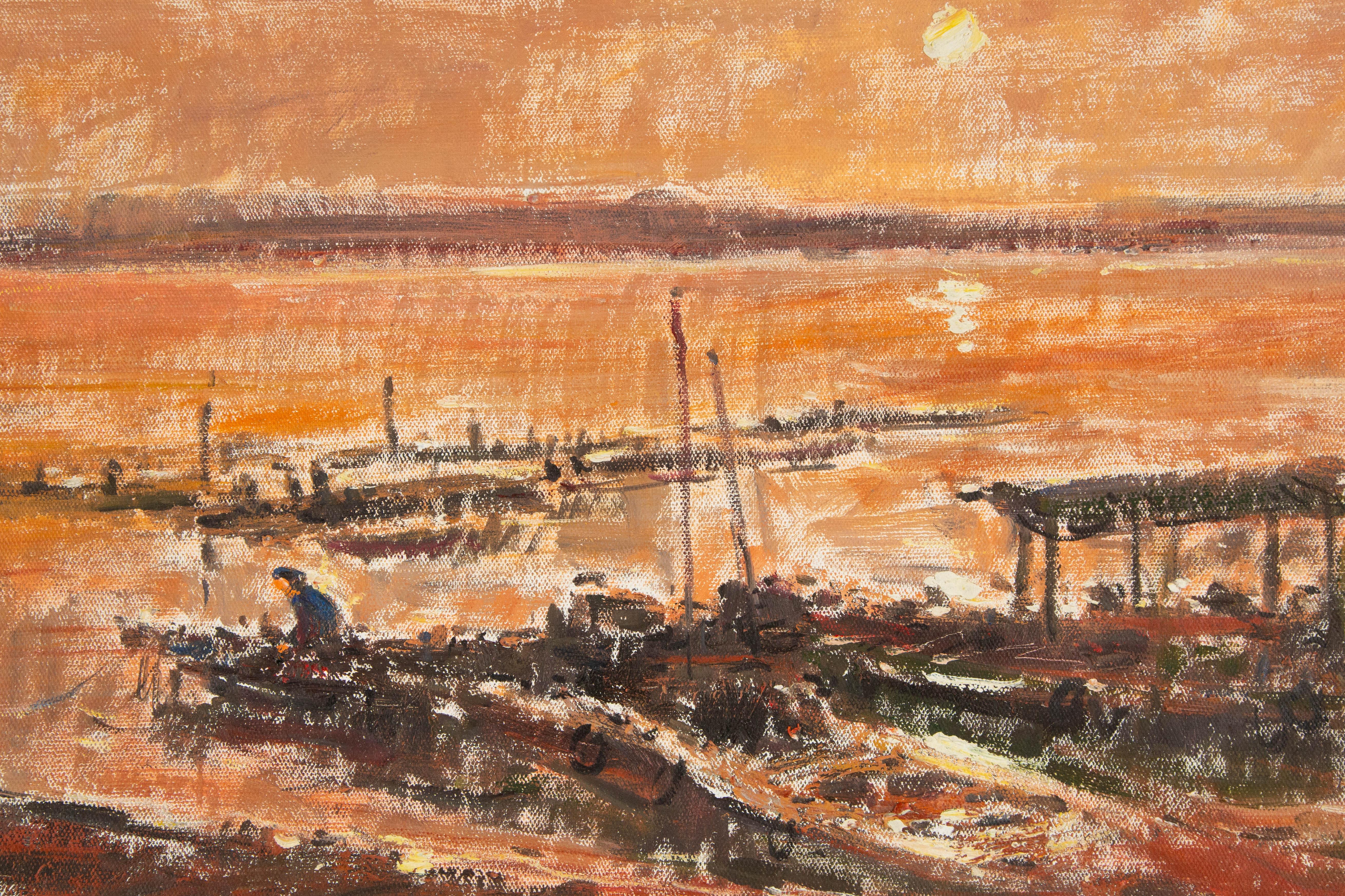 Haibao Chen Waterscape Original Oil On Canvas 