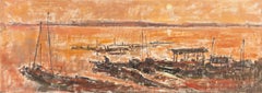 Haibao Chen Paisaje acuático Óleo original sobre lienzo "Espalda con barco lleno de peces"