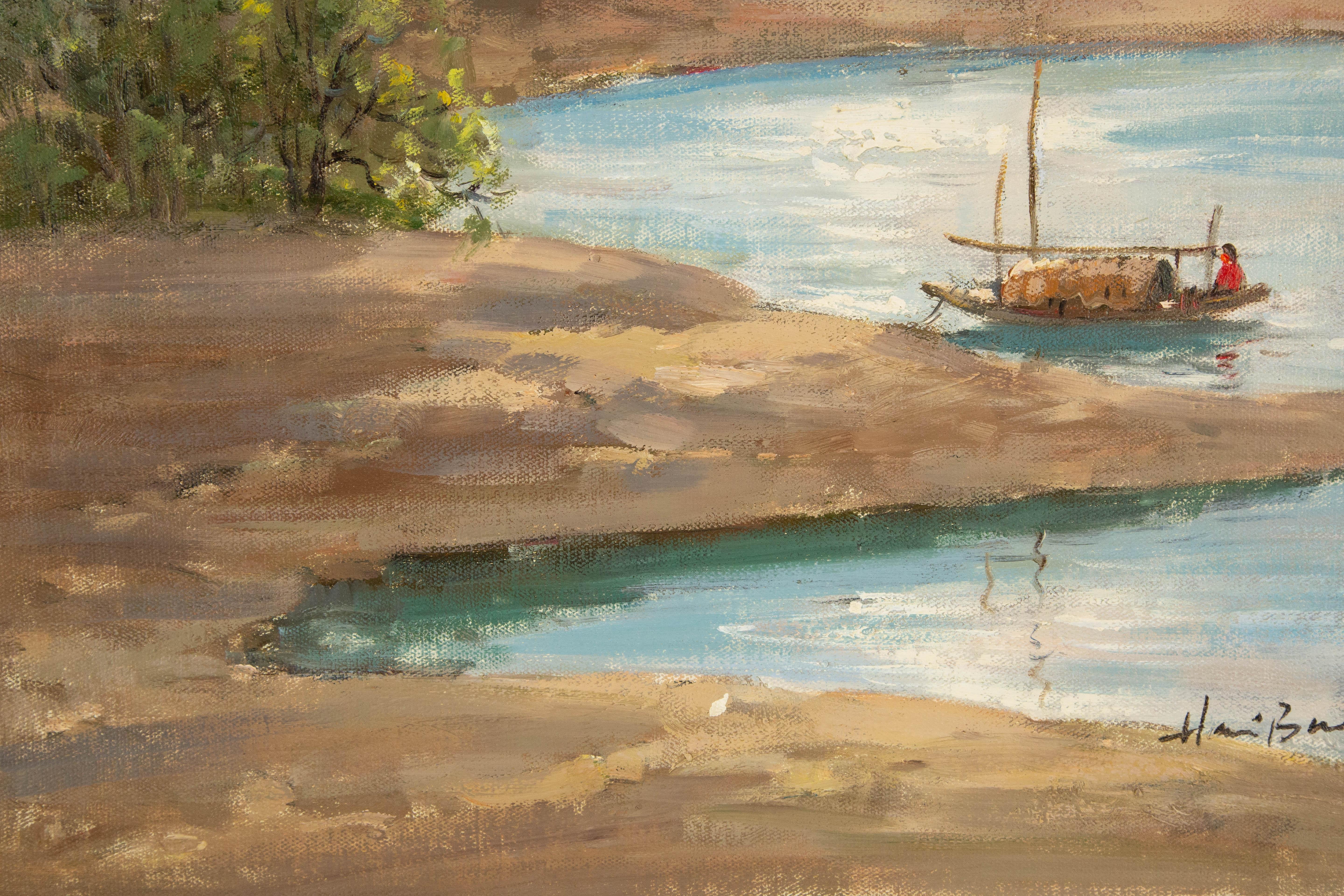 Haibao Chen Aquarell-Aquarelllandschaft Original Öl auf Leinwand „Early Rising II“ im Angebot 2