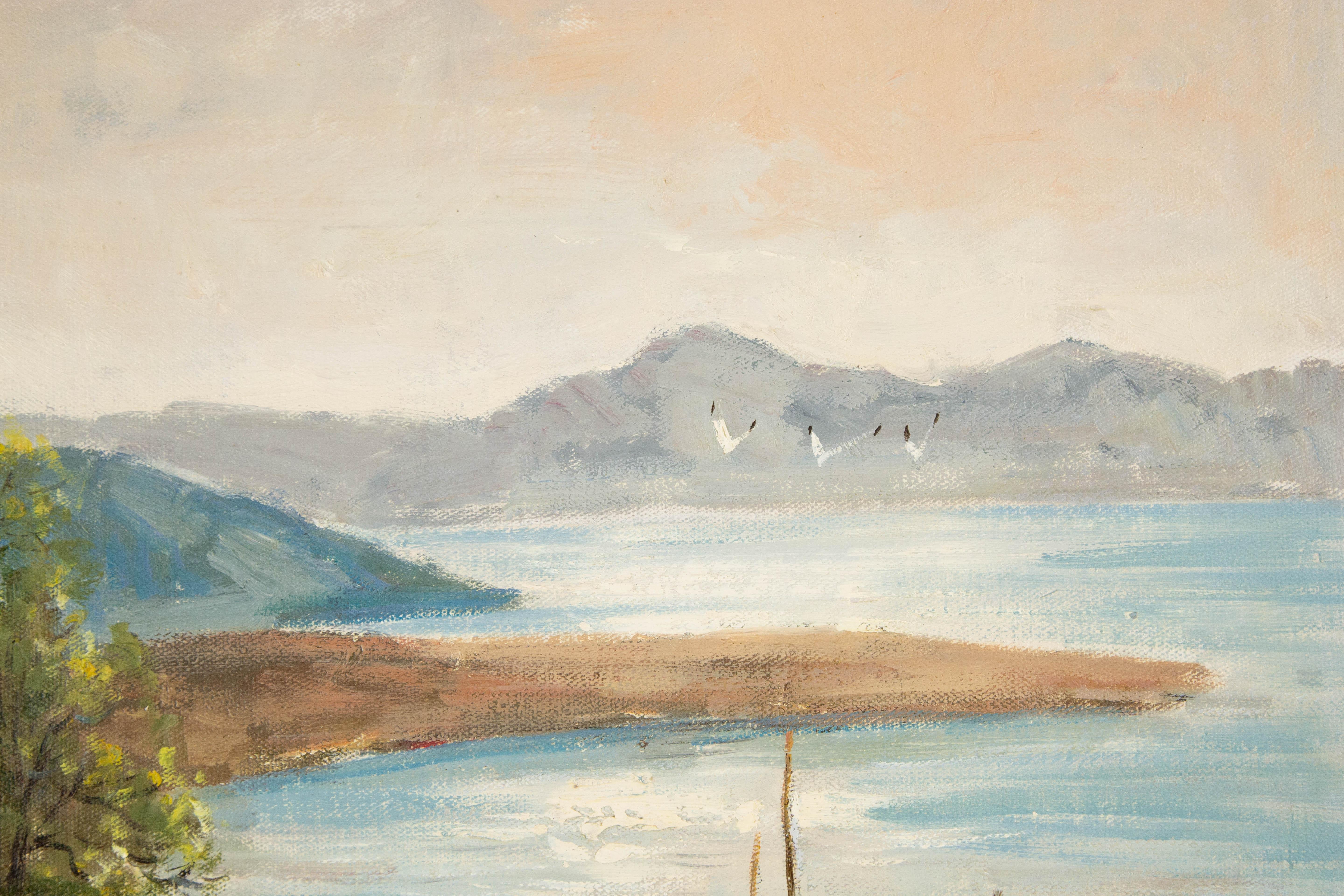 Haibao Chen Aquarell-Aquarelllandschaft Original Öl auf Leinwand „Early Rising II“ im Angebot 3