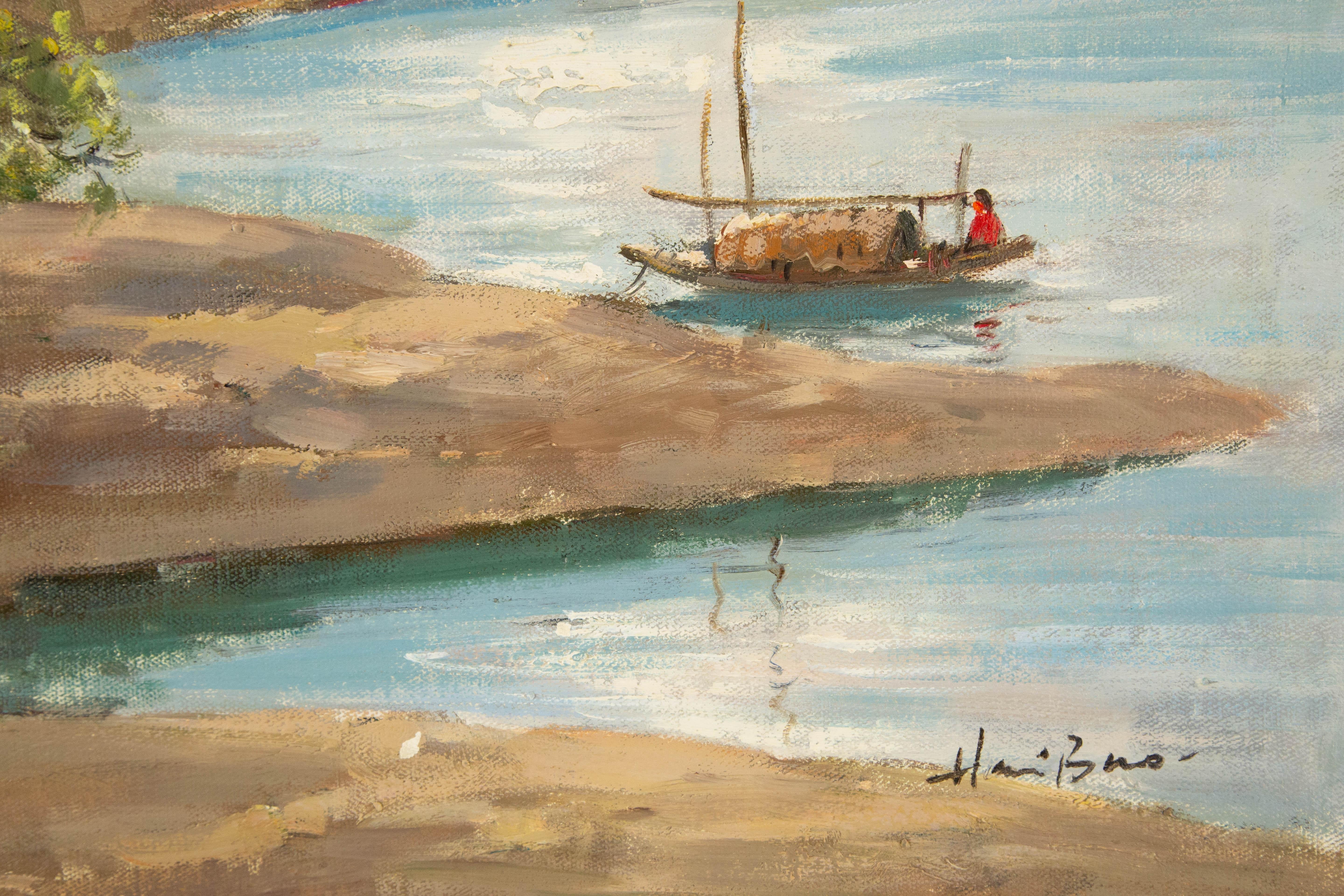 Haibao Chen Aquarell-Aquarelllandschaft Original Öl auf Leinwand „Early Rising II“ im Angebot 4