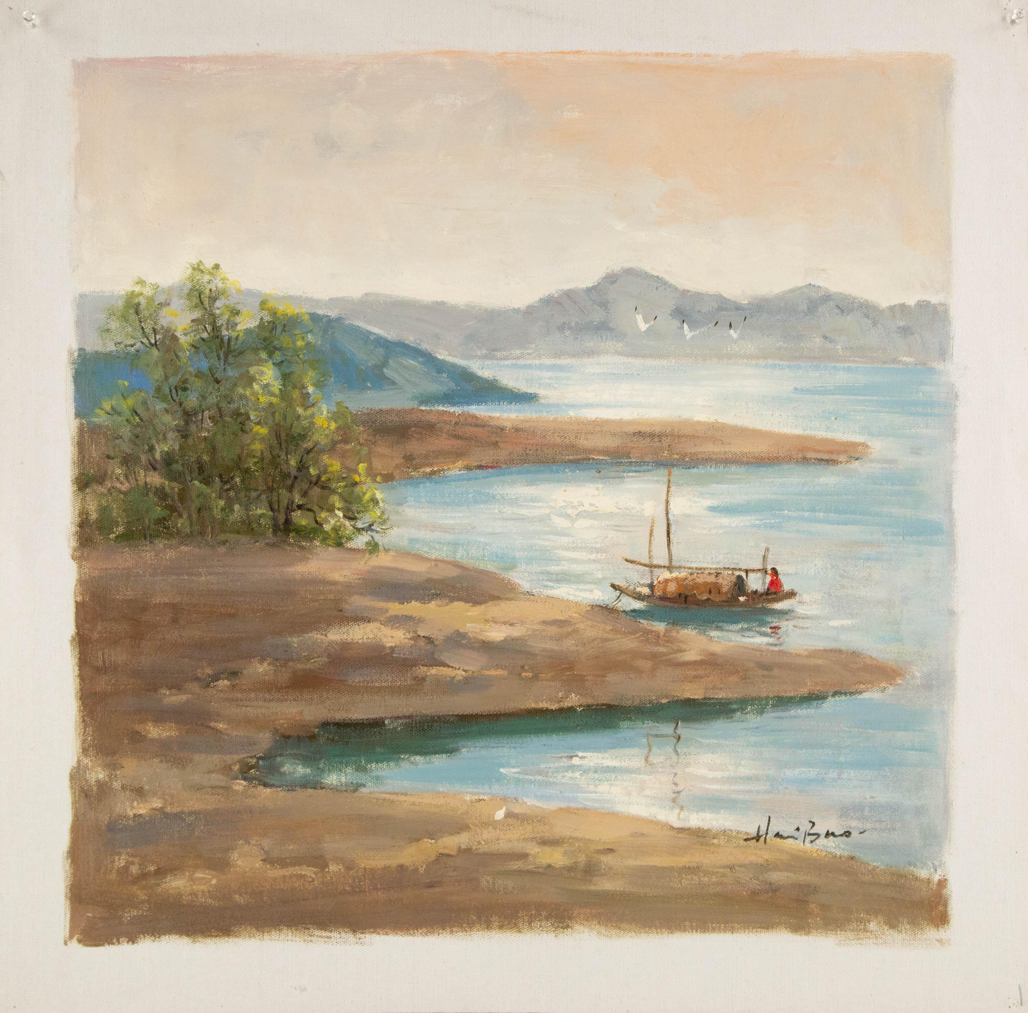 Haibao Chen Aquarell-Aquarelllandschaft Original Öl auf Leinwand „Early Rising II“ im Angebot 8