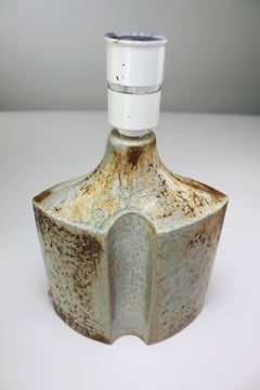 Haico Nitzsche for Danish Soholm Sculptural Blue, Green Stoneware Lamp, 1970s