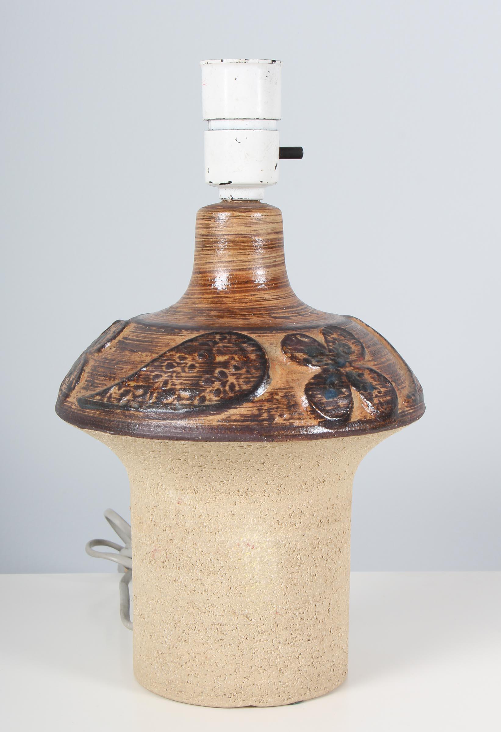 Glazed Haico Nitzsche for Danish Soholm Sculptural Brown Stoneware Lamp, 1970s For Sale