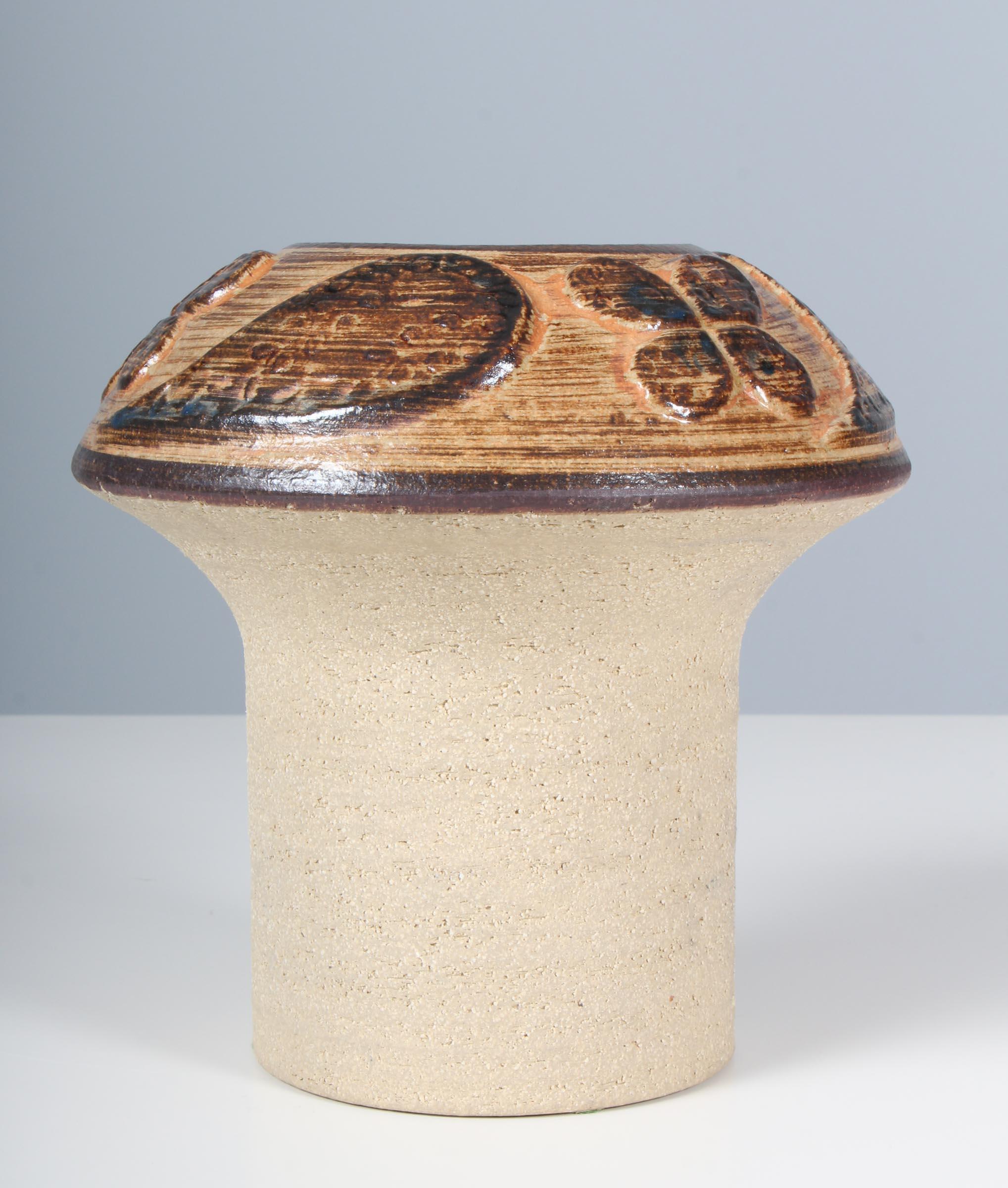 Haico Nitzsche for Danish Soholm Sculptural Brown Stoneware Vase, 1970s For Sale