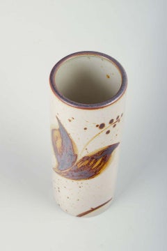 Haico Nitzsche for Søholm, Bornholm. Cylindrical stoneware vase with leaf motifs