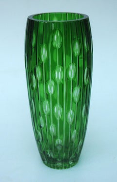 Vaso di vetro ad occhio di Haida con taglio fine, verde e trasparente, 1000, c1930
